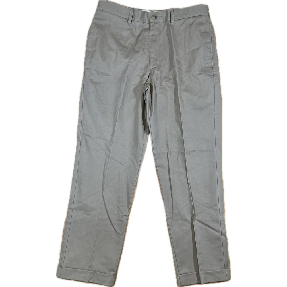 Lands End Gray Tailored Fit Chino‎ Pant Mens 34 x 30 Flat Front Classic Cotton